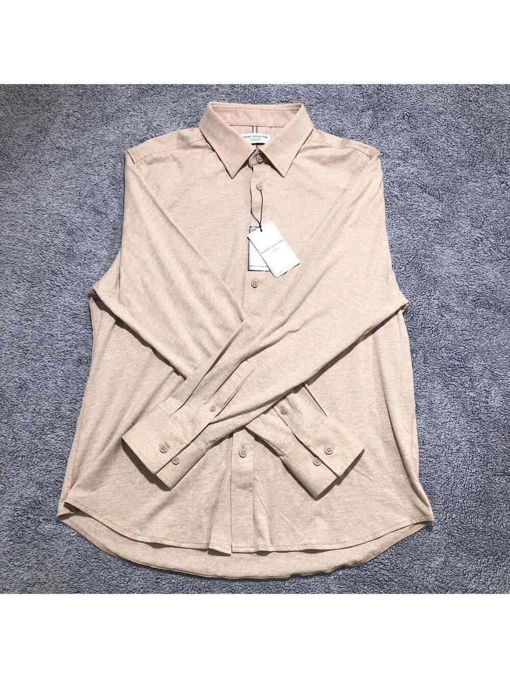 REPORT COLLECTION Lux Knit Mens LG Sand Tan 93 4-Way Stretch Button Up NWT